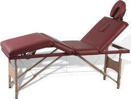vidaXL - Massagetafel - inklapbaar - met - houten - frame - (vier - delen - / - rood)