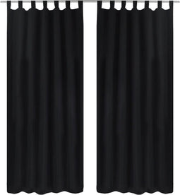 vidaXL - Micro-Satijnen - Gordijnen - met - Ringen - 140 - x - 175 - cm - 2 - stuks - (Zwart)