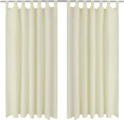 vidaXL - Micro-Satijnen - Gordijnen - met - Ringen - 140 - x - 175 - cm - 2 - stuks - (Creme)
