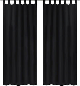 vidaXL - Micro-Satijnen - Gordijnen - met - Ringen - 140 - x - 245 - cm - 2 - stuks - (Zwart)