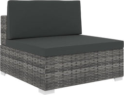 vidaXL - Middenbank - 1 - st - met - kussens - poly - rattan - grijs