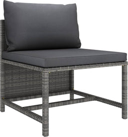 vidaXL - Middenbank - sectioneel - met - kussens - poly - rattan - grijs