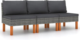 vidaXL - Middenbanken - 3 - st - poly - rattan - en - massief - eucalyptushout