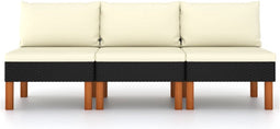 vidaXL - Middenbanken - 3 - st - poly - rattan - en - massief - eucalyptushout
