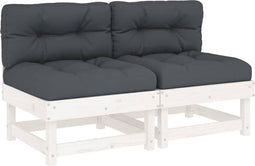 vidaXL - Middenbanken - met - kussens - 2 - st - massief - grenenhout - wit