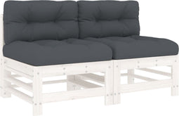 vidaXL - Middenbanken - met - kussens - 2 - st - massief - grenenhout - wit