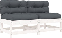 vidaXL - Middenbanken - met - kussens - 2 - st - massief - grenenhout - wit