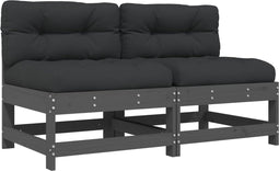 vidaXL - Middenbanken - met - kussens - 2 - st - massief - grenenhout - grijs