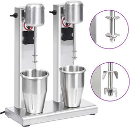 vidaXL Milkshake mixer met dubbele bekers roestvrij staal 2 L