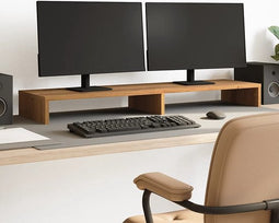 vidaXL - Monitorstandaard - 100x27x10 - cm - bewerkt - hout - artisanaal - eiken