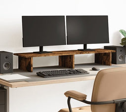 vidaXL - Monitorstandaard - 100x27x15 - cm - bewerkt - hout - gerookt - eikenkleurig