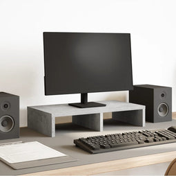 vidaXL - Monitorstandaard - 50x27x10 - cm - bewerkt - hout - betongrijs