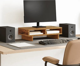 vidaXL - Monitorstandaard - 50x27x15 - cm - bewerkt - hout - oud - houtkleurig
