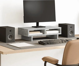 vidaXL - Monitorstandaard - 50x27x15 - cm - bewerkt - hout - betongrijs