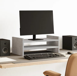 vidaXL - Monitorstandaard - 50x27x20 - cm - bewerkt - hout - betongrijs