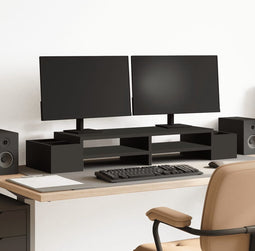 vidaXL - Monitorstandaard - met - opbergruimte - 100x27x15 - cm - hout - zwart