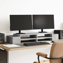 vidaXL - Monitorstandaard - met - opbergruimte - 100x27x15 - cm - hout - betongrijs