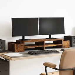 vidaXL - Monitorstandaard - met - opslag - 100x27x15 - cm - hout - gerookt - eiken