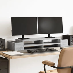 vidaXL - Monitorstandaard - opbergruimte - 100x27x15 - cm - hout - grijs - sonoma