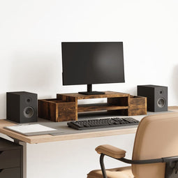 vidaXL - Monitorstandaard - opbergruimte - 70x27x15 - cm - hout - gerookt - eiken