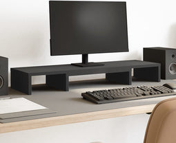vidaXL - Monitorstandaard - verstelbaar - 80x24x10,5 - cm - bewerkt - hout - zwart
