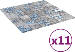 vidaXL Mozaïektegels 11 st zelfklevend 30x30 cm glas grijs en blauw