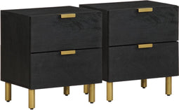 vidaXL - Nachtkastje - 2 - st - 40x33x46 - cm - massief - mangohout - zwart