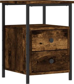 vidaXL - Nachtkastje - 34x35,5x50 - cm - bewerkt - hout - gerookt - eikenkleurig