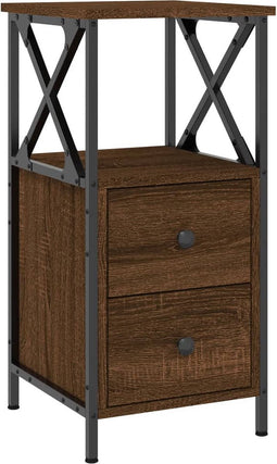 vidaXL - Nachtkastje - 34x35,5x70 - cm - bewerkt - hout - bruin - eikenkleur
