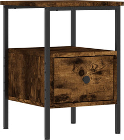 vidaXL - Nachtkastje - 34x36x50 - cm - bewerkt - hout - gerookt - eikenkleurig