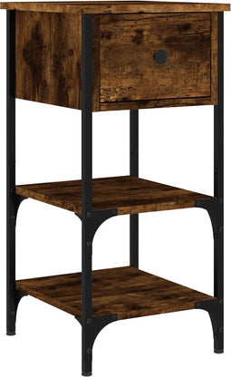 vidaXL - Nachtkastje - 34x36x70 - cm - bewerkt - hout - gerookt - eikenkleurig
