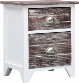 vidaXL - Nachtkastje - 38x28x45 - cm - paulowniahout - bruin - en - wit