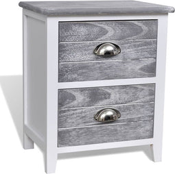 vidaXL - Nachtkastje - 38x28x45 - cm - paulowniahout - grijs - en - wit