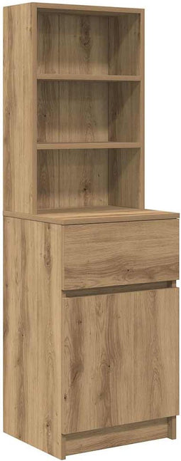 vidaXL - Nachtkastje - 39x35x125 - cm - bewerkt - hout - artisanaal - eikenkleur