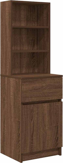 vidaXL - Nachtkastje - 39x35x125 - cm - bewerkt - hout - bruin - eikenkleurig