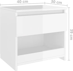 vidaXL - Nachtkastje - 40x30x39 - cm - bewerkt - hout - hoogglans - wit