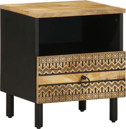 vidaXL - Nachtkastje - 40x33x46 - cm - massief - ruw - mangohout - zwart