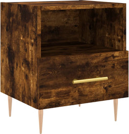 vidaXL - Nachtkastje - 40x35x47,5 - cm - bewerkt - hout - gerookt - eikenkleurig