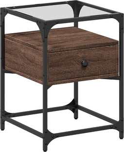 vidaXL - Nachtkastje - 40x40x55 - cm - bewerkt - hout - bruin - eikenkleur