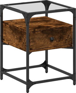 vidaXL - Nachtkastje - 40x40x55 - cm - bewerkt - hout - gerookt - eikenkleurig