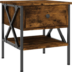 vidaXL - Nachtkastje - 40x42x45 - cm - bewerkt - hout - gerookt - eikenkleurig