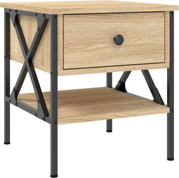 vidaXL - Nachtkastje - 40x42x45 - cm - bewerkt - hout - sonoma - eikenkleurig