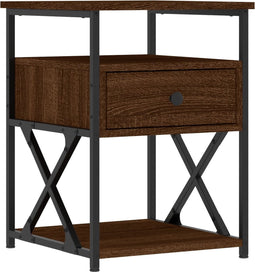 vidaXL - Nachtkastje - 40x42x55 - cm - bewerkt - hout - bruin - eikenkleur