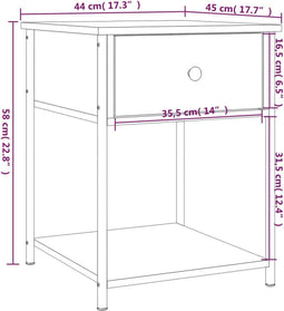 vidaXL - Nachtkastje - 44x45x58 - cm - bewerkt - hout - bruin - eikenkleur