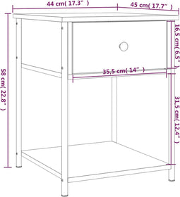 vidaXL - Nachtkastje - 44x45x58 - cm - bewerkt - hout - gerookt - eikenkleurig