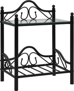 vidaXL - Nachtkastje - 45x30,5x60 - cm - staal - en - gehard - glas - zwart