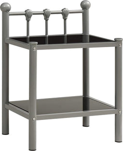 vidaXL - Nachtkastje - 45x34,5x60,5 - cm - metaal - en - glas - grijs - en - zwart