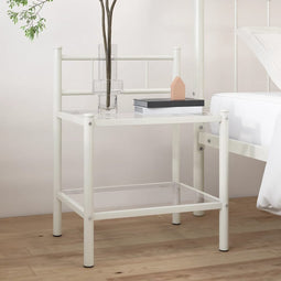 vidaXL - Nachtkastje - 45x34,5x60,5 - cm - metaal - en - glas - wit - en - transparant