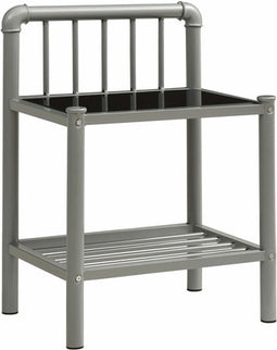 vidaXL - Nachtkastje - 45x34,5x62,5 - cm - metaal - en - glas - grijs - en - zwart