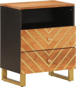 vidaXL - Nachtkastje - 50x33x60 - cm - massief - mangohout - bruin - en - zwart